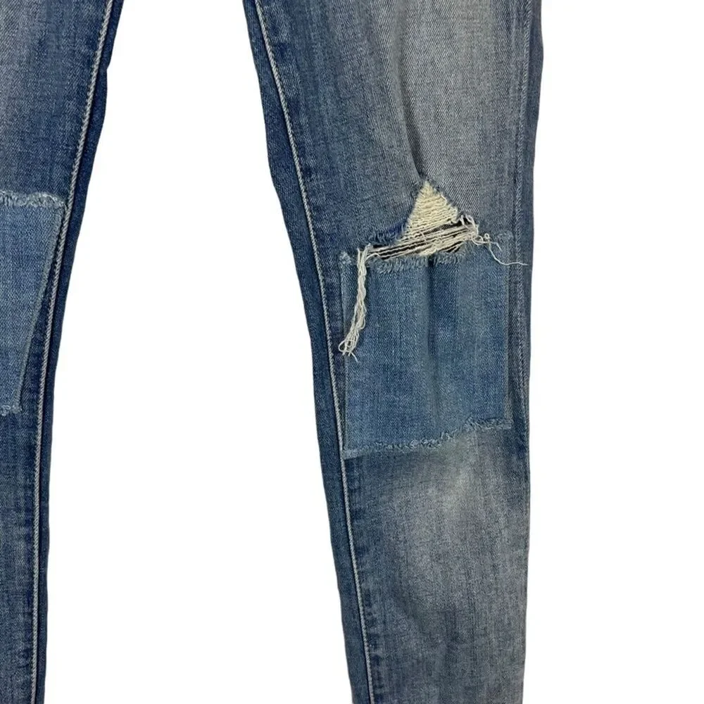 LEVI'S 721 HIGH RISE SKINNY Medium Blue Wash Distressed Red Tab Jeans sz 26 x 32